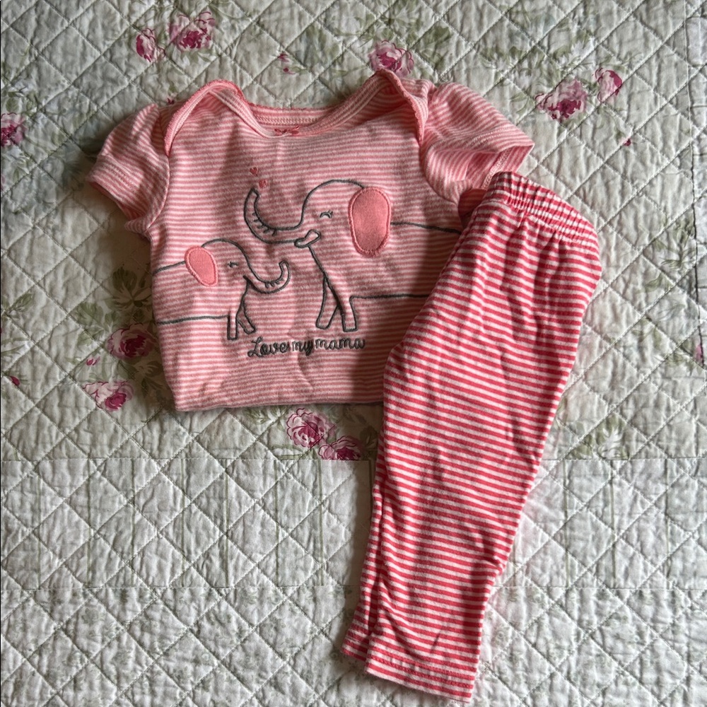 Carter's Pink Striped Elephant Pajama Set